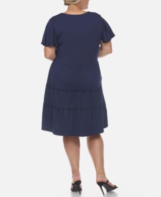 Plus Size Short Sleeve V-neck Tiered Midi Dress