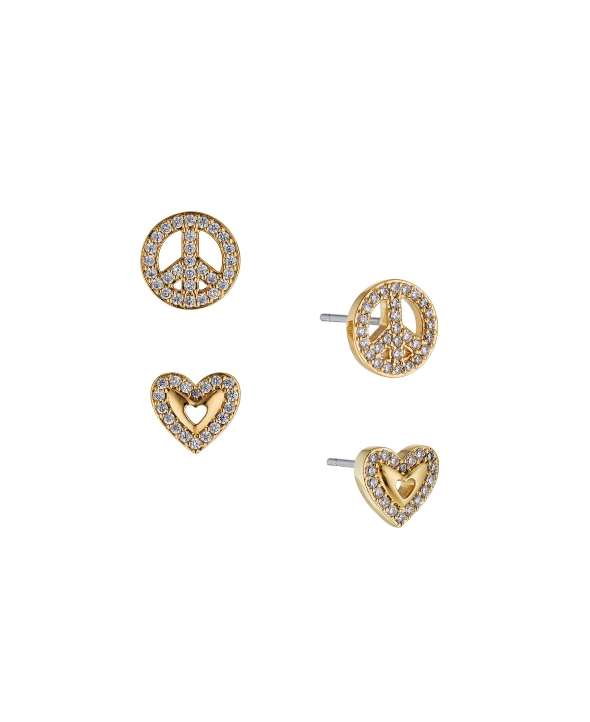 Women's Peace Heart Earring Set, 2 Piece - Gold-Plated