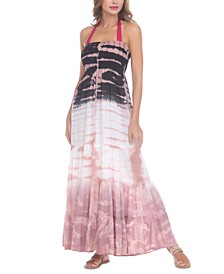 Juniors' Tiered Tie-Dyed Cover-Up Maxi Dress