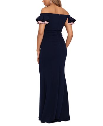 Betsy and adam ruffled online back off the shoulder gown