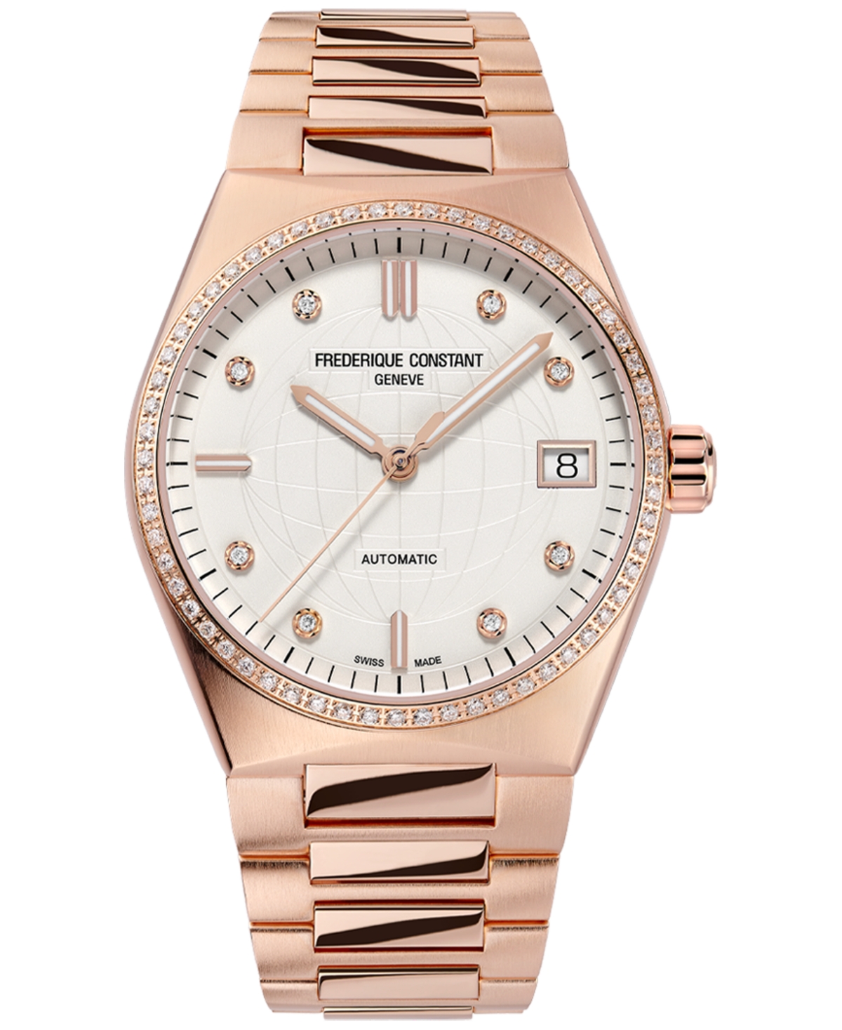 Frederique Constant Women's Swiss Automatic Highlife Diamond (1/20 Ct. T.w.) Rose Gold-tone Stainless Steel Bracelet Wat