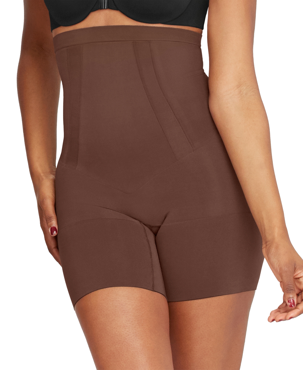 Shop Spanx Oncore High-waisted Mid-thigh Short In Chestnut Brown
