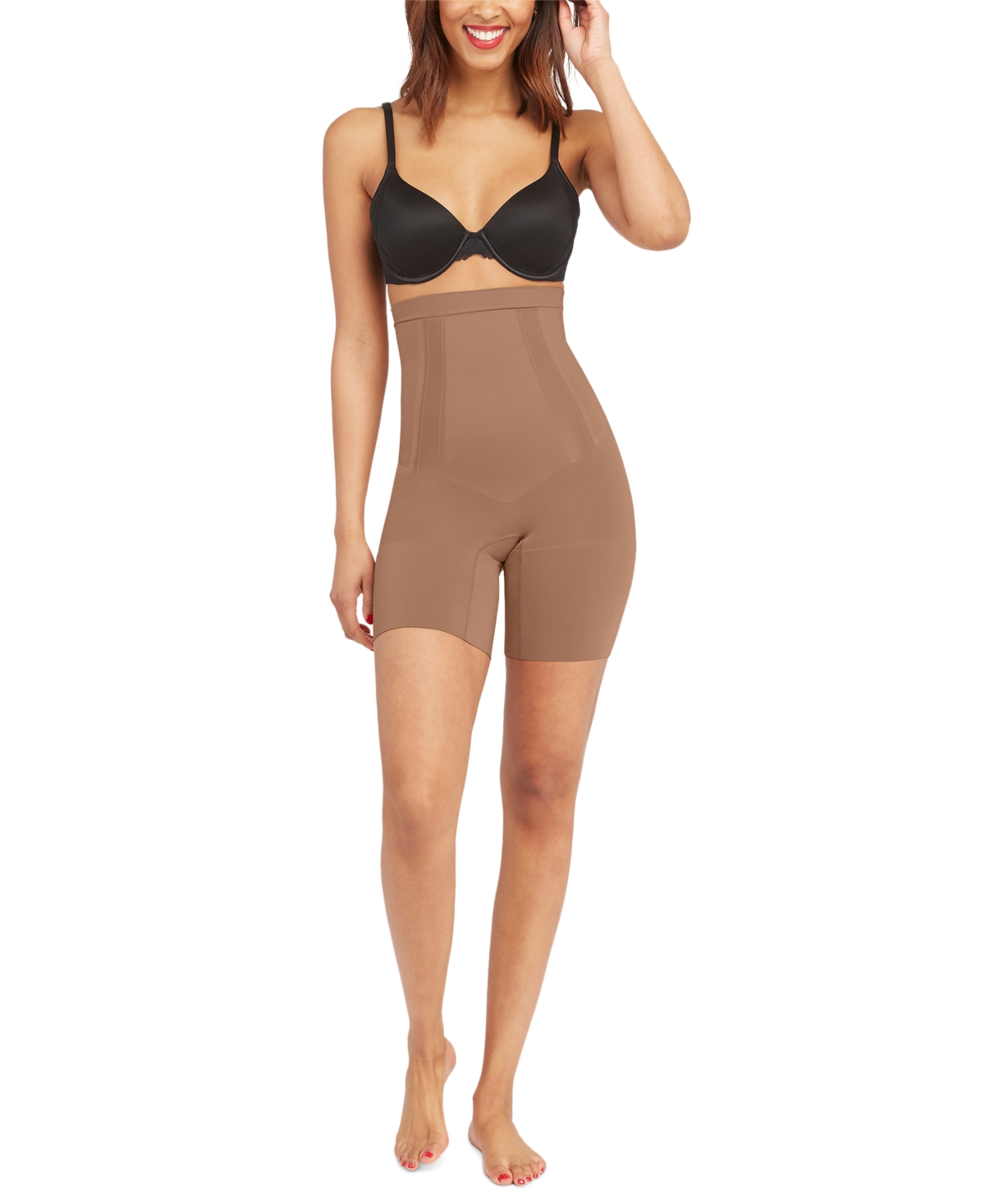 Shop Spanx Oncore High-waisted Mid-thigh Short In Caf Au Lait