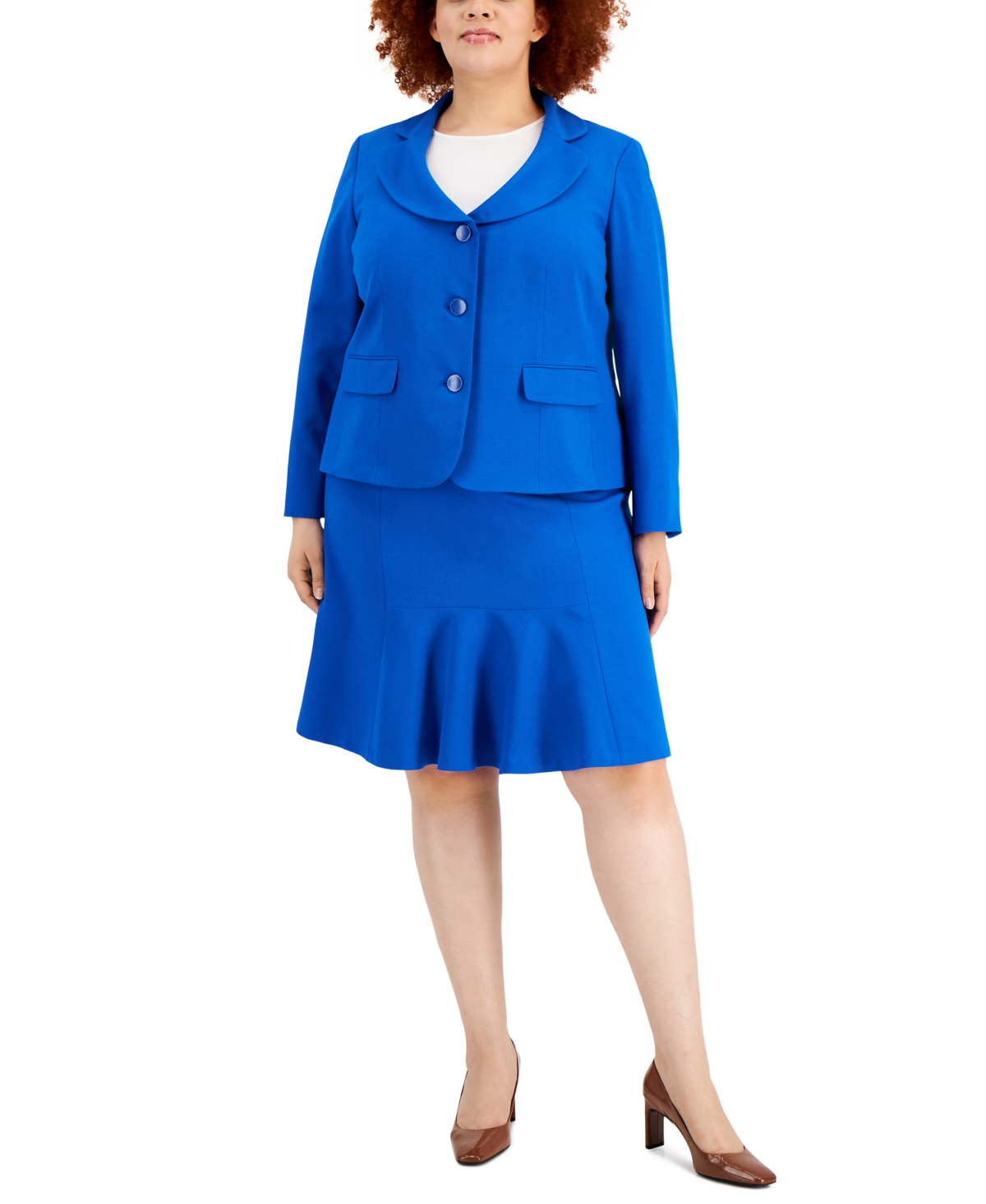 Le Suit Plus Size Crepe Flared Skirt Suit