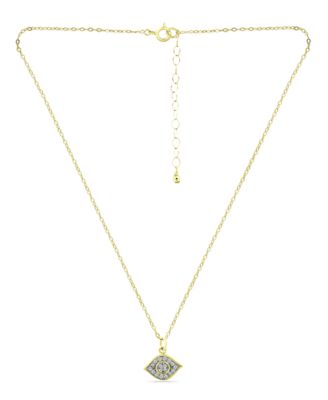 Cubic Zirconia with Black Rhodium Evil Eye Pendant, 18K Gold over Silver