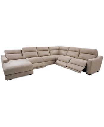 Furniture - Gabrine 6-Pc. Leather Sectional with 3 Power Headrests and Chaise