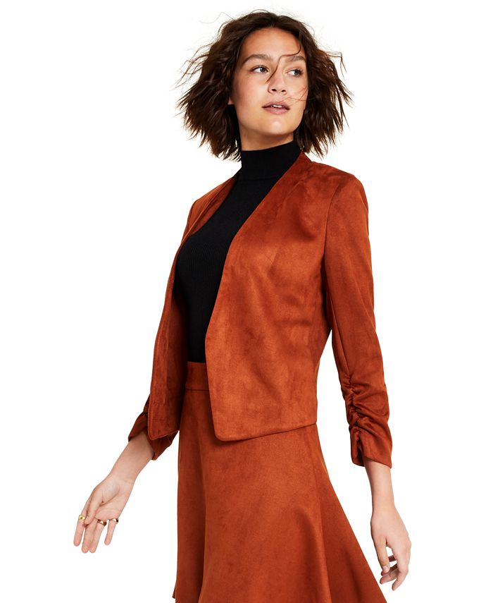 Bar III Women's FauxSuede ScrunchedSleeve Blazer, Created for Macy's