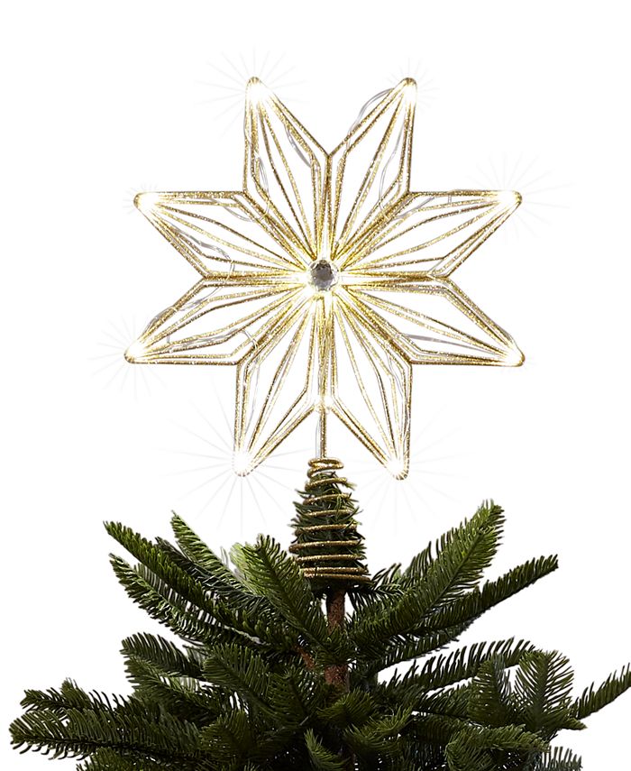 Holiday Lane Shine Bright GoldTone Wire Star LED LightUp Christmas Tree Topper, Created for