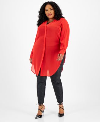 Bar III - Plus Size Sheer Open-Side Tunic Shirt