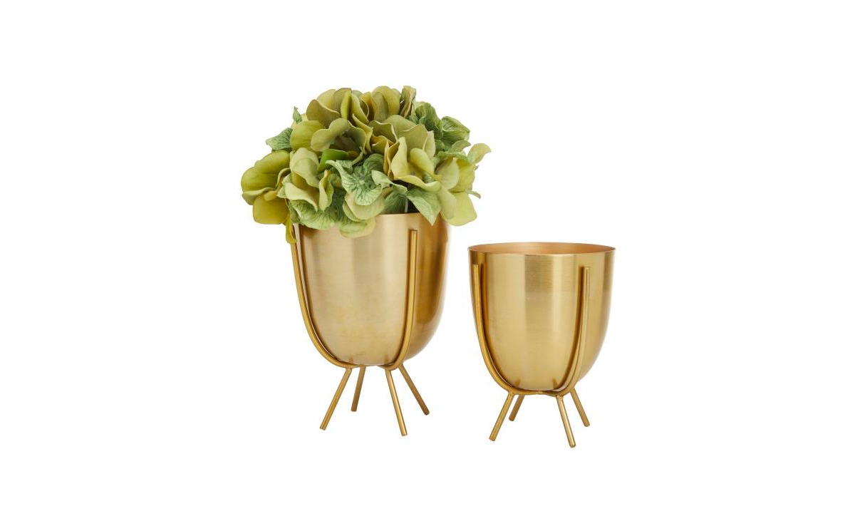 by Cosmopolitan Contemporary Planters with Stand, Set of 2 - Gold-Tone