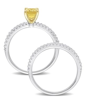 Sapphire and Diamond Bridal Ring Set in 14K White Gold