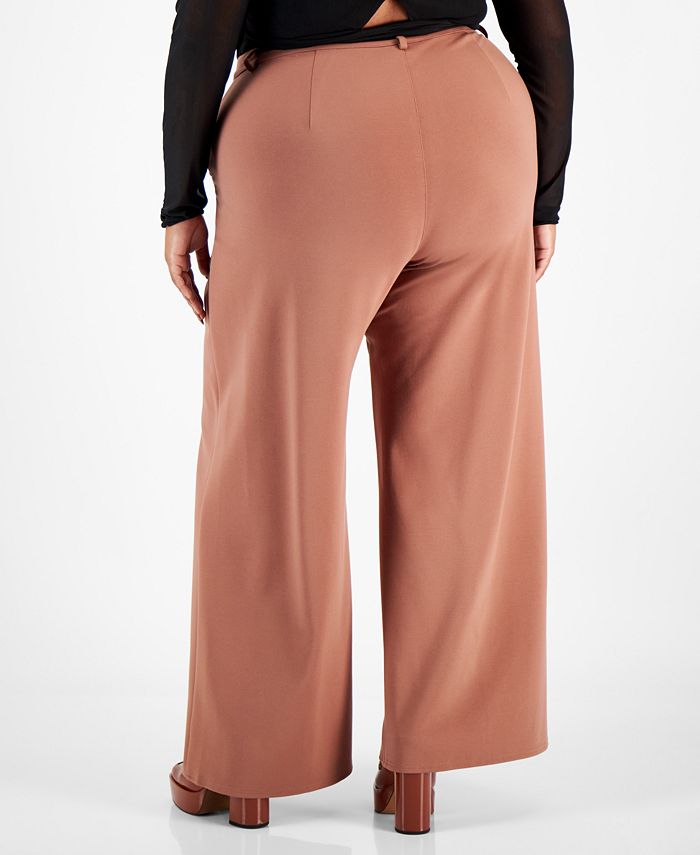 Bar III Plus Size High-Rise Wide-Leg Ponté-Knit Pants, Created for Macy ...