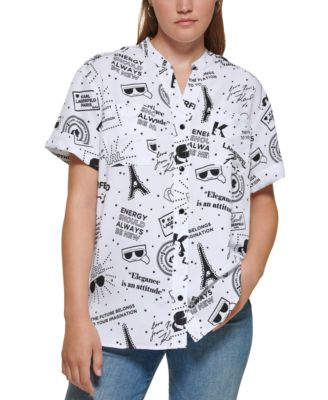 KARL LAGERFELD PARIS - Women's Printed Tie-Front Shirt