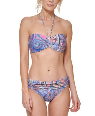 Tommy Hilfiger Paisley Bandeau Bikini Top Shirred Bottoms Women's Swimsuit