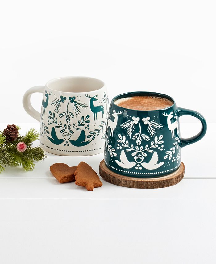 Tabletops Unlimited Winter Forest White and Green Mug, Set of 2 Macy's
