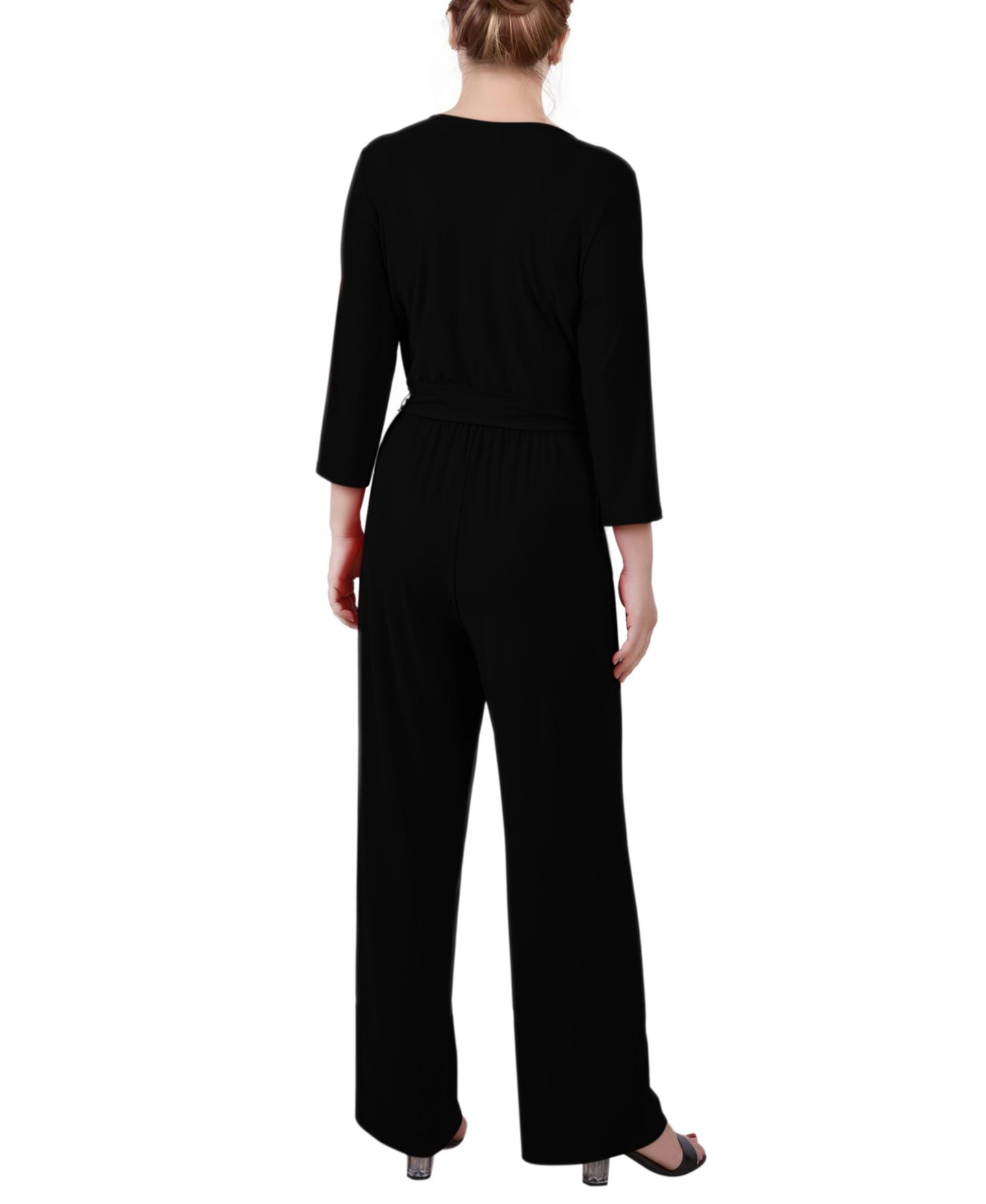 Женский комбинезон NY Collection 3/4 Sleeve Belted Jumpsuit, цвет: Чёрный — фото 2