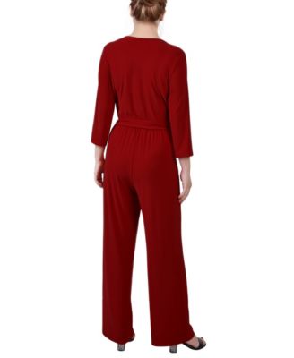 Women's 3/4 Sleeve Belted Jumpsuit