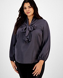 Plus Size Bow-Tie Long-Sleeve Blouse, Created for Macy's