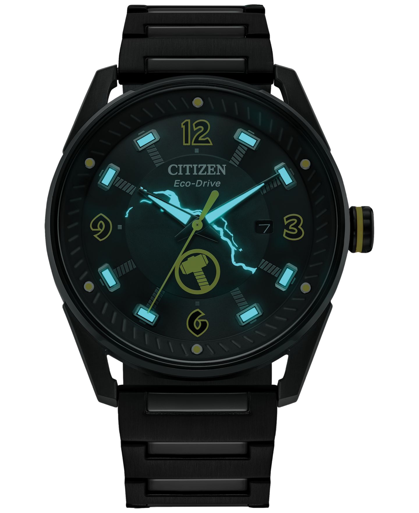 Мужские часы Citizen Eco-Drive Marvel Thor Black Ion-Plated Stainless Steel Bracelet Watch 42mm — фото 4