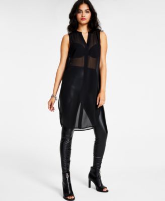 Bar III - Women's Sleeveless Chiffon Button-Front Tunic