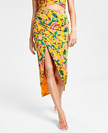 Women's Floral-Print Slinky Pull-On Midi Skirt, Created for Macy's