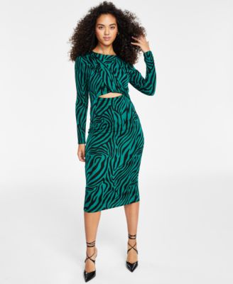 Bar III - Women's Twisted Cutout Printed Midi Dress
