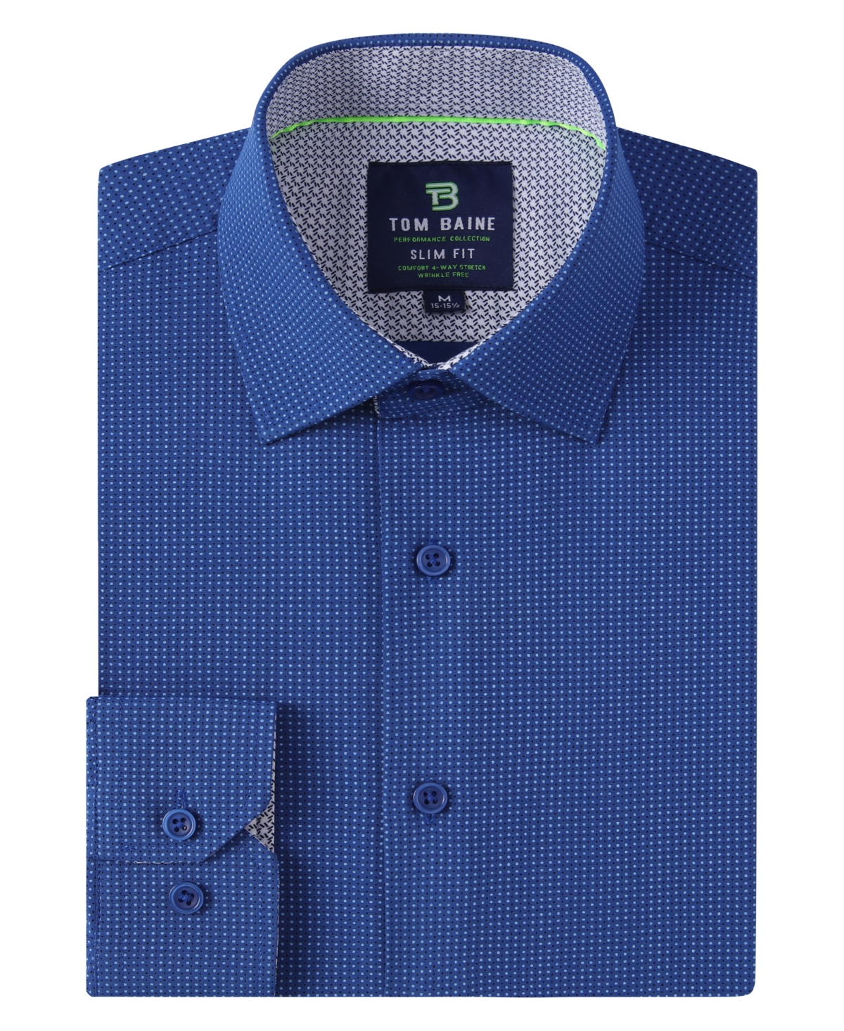 Men's Slim Fit Performance Long Sleeve Geometric Dress Shirt - Navy Geo 1