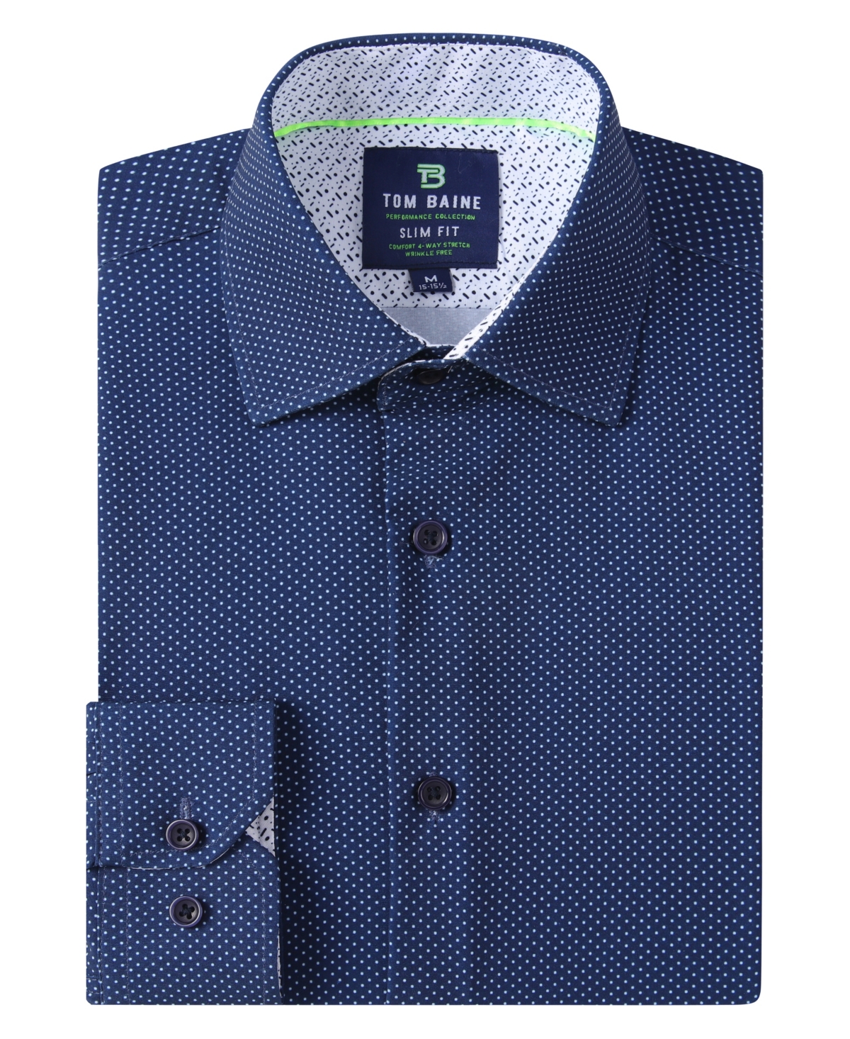 Men's Slim Fit Performance Long Sleeve Geometric Dress Shirt - Navy Geo 1