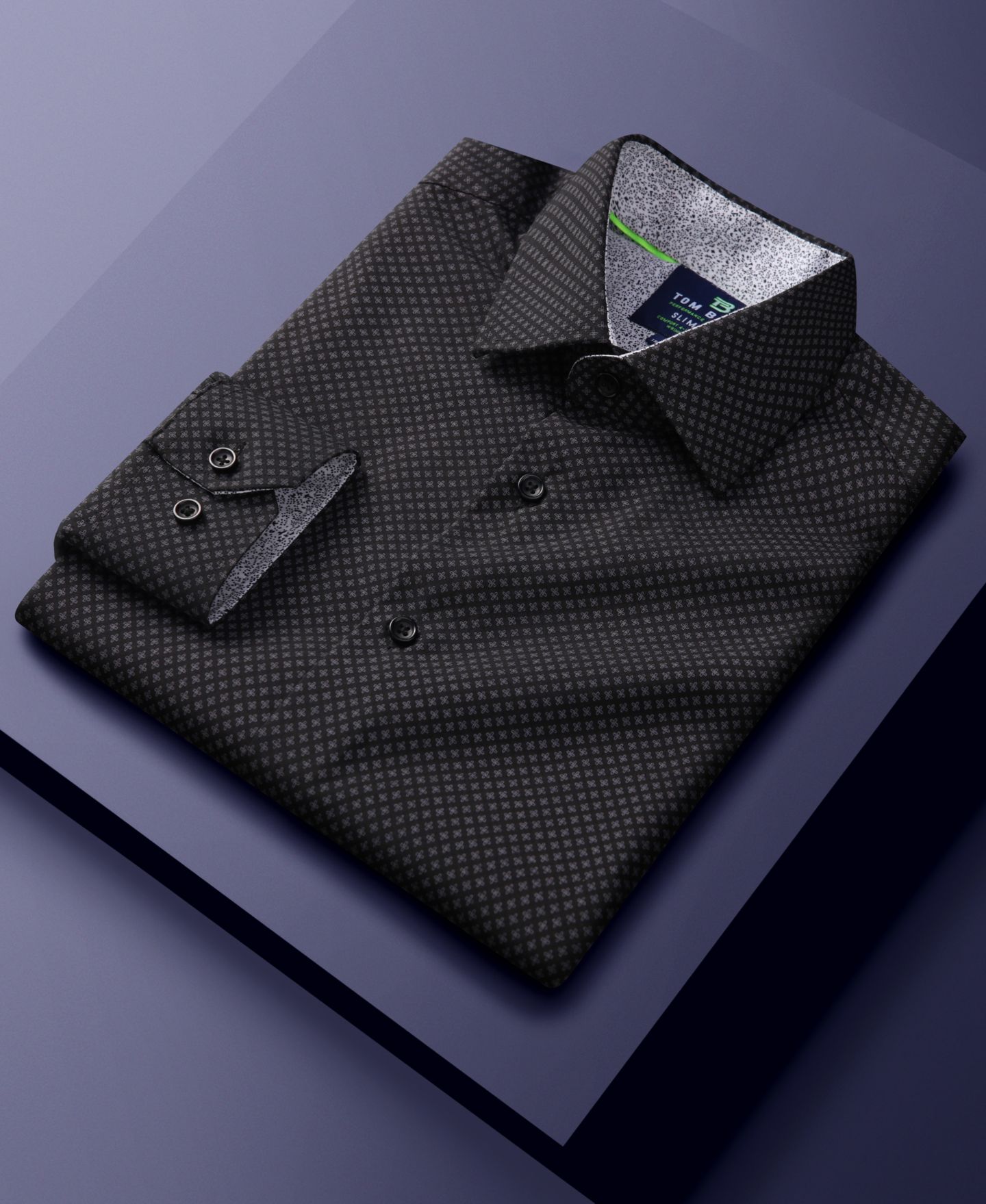 Мужская рубашка Tom Baine Slim Fit Performance Long Sleeve Geometric Dress Shirt, цвет: Чёрный — фото 4