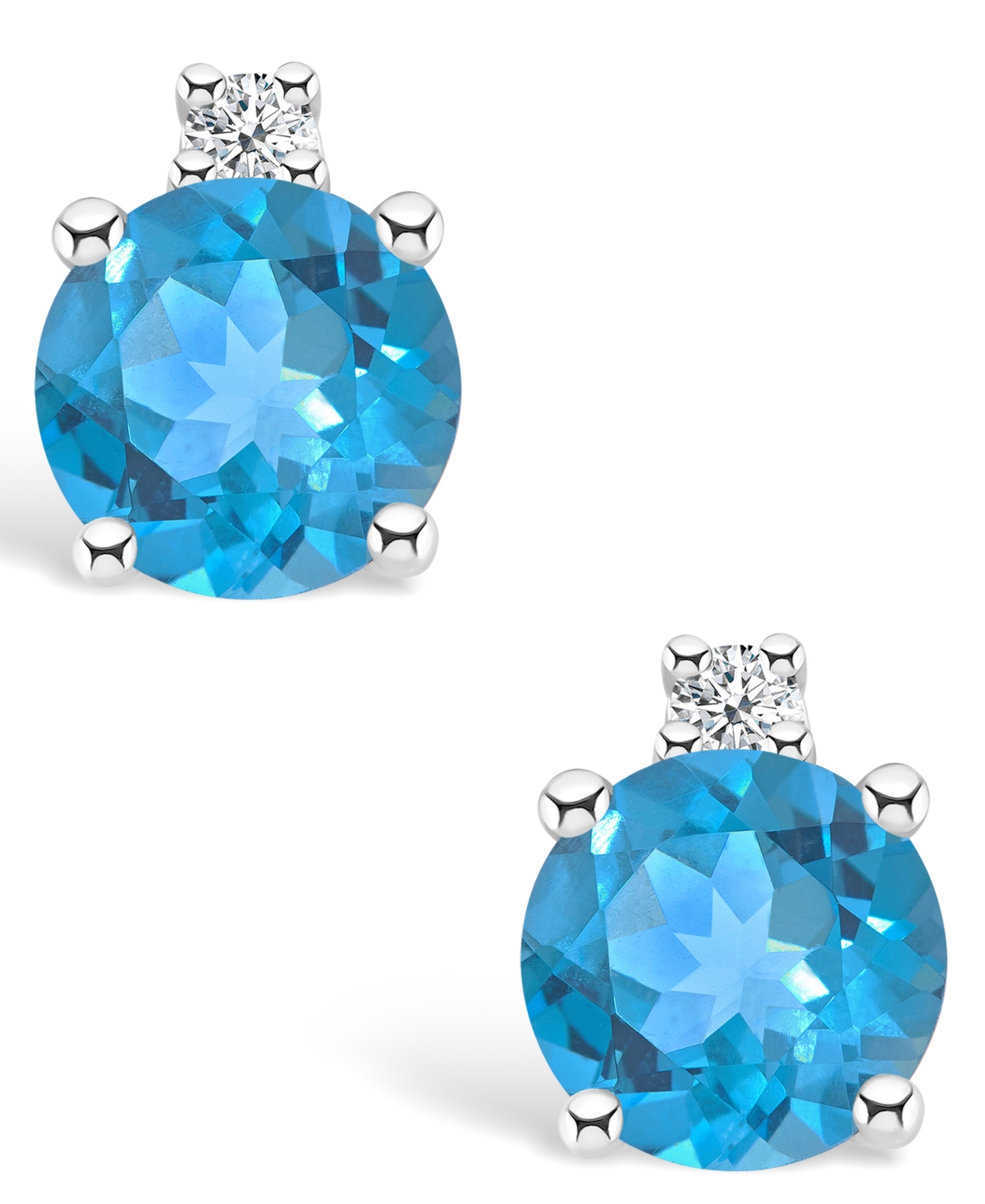 Blue Topaz (5/8 ct. t.w.) and Diamond Accent Stud Earrings in 14K Yellow Gold or 14k- White Gold