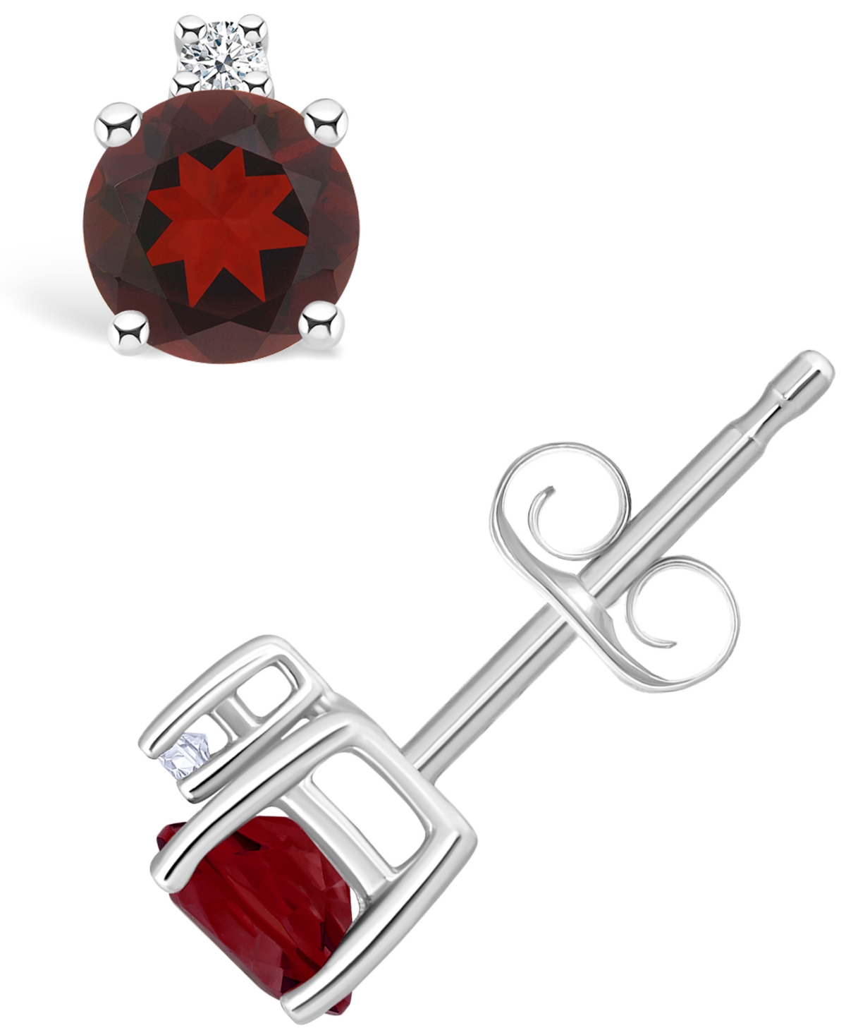 Macy's Garnet (3/4 Ct. T.w.) And Diamond Accent Stud Earrings In 14k Yellow Gold In White Gold