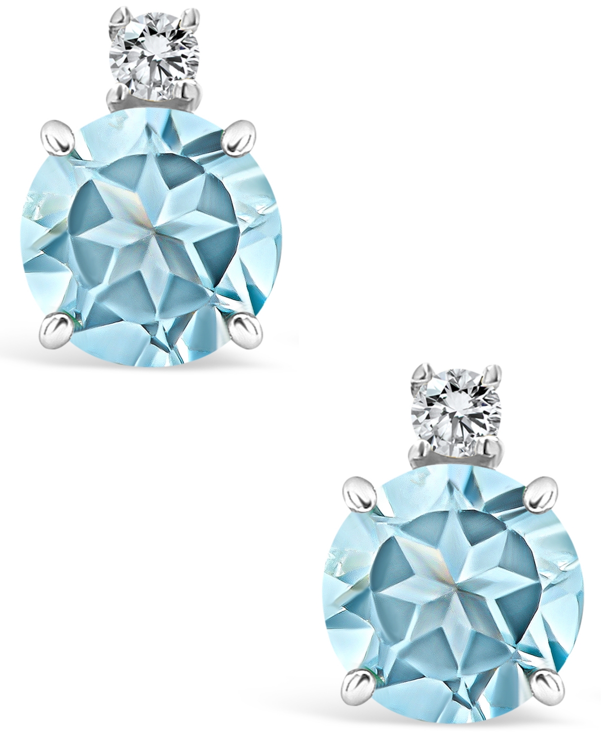 Aquamarine (7/8 ct. t.w.) and Diamond Accent Stud Earrings in 14K Yellow Gold