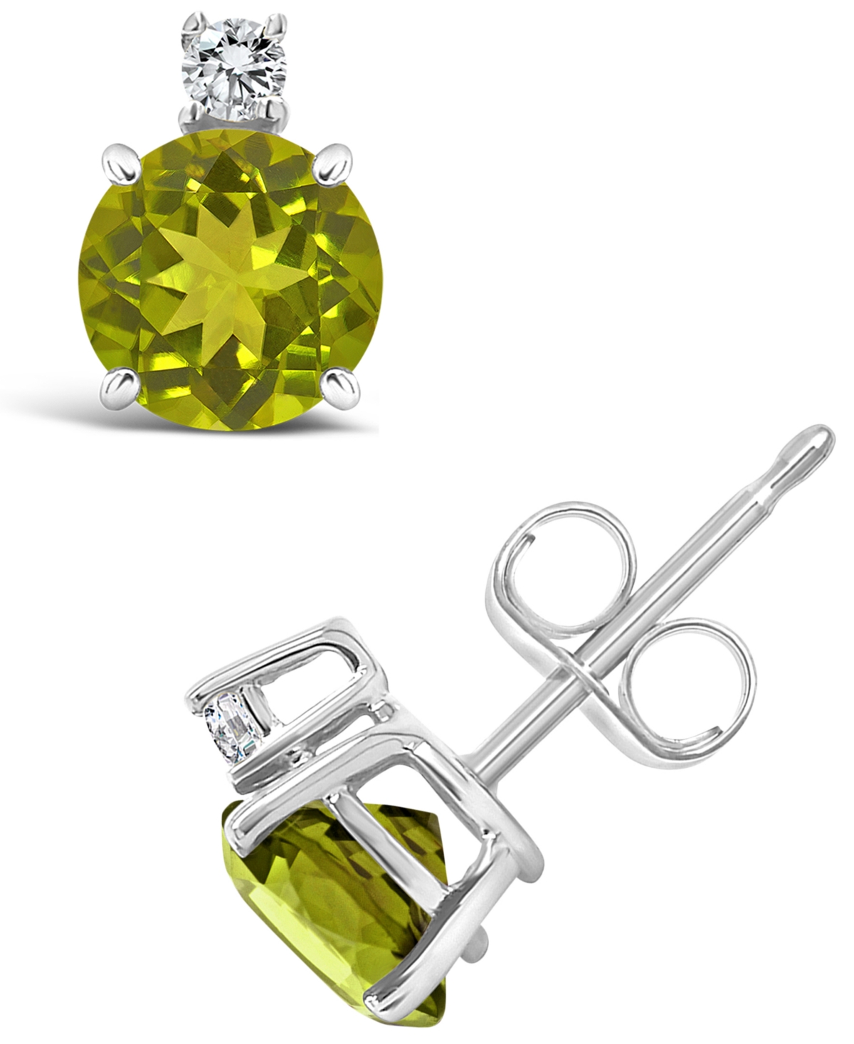 Macy's Peridot (1-1/10 Ct. T.w.) And Diamond Accent Stud Earrings In 14k Yellow Gold In White Gold