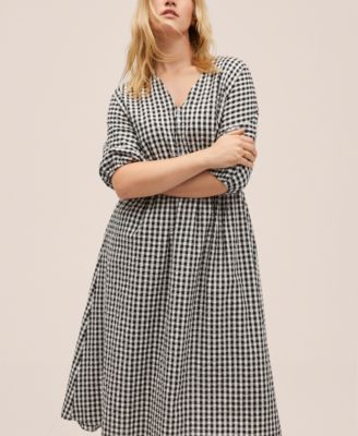 mango checked linen dress MANGO - Checked Dress with draped neckline Ecru