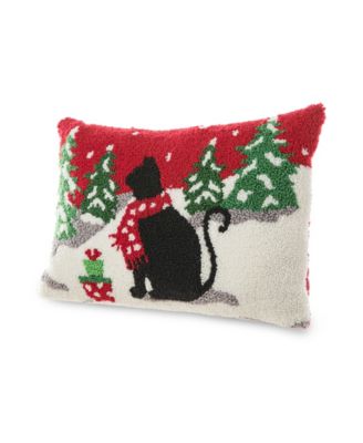 Hooked Christmas Cat Pillow, 18" x 12"