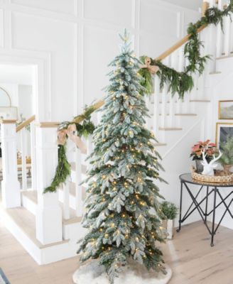 7.5' Pre-Lit Flocked Pencil Spruce Artificial Christmas Tree with 350 Warm White Lights