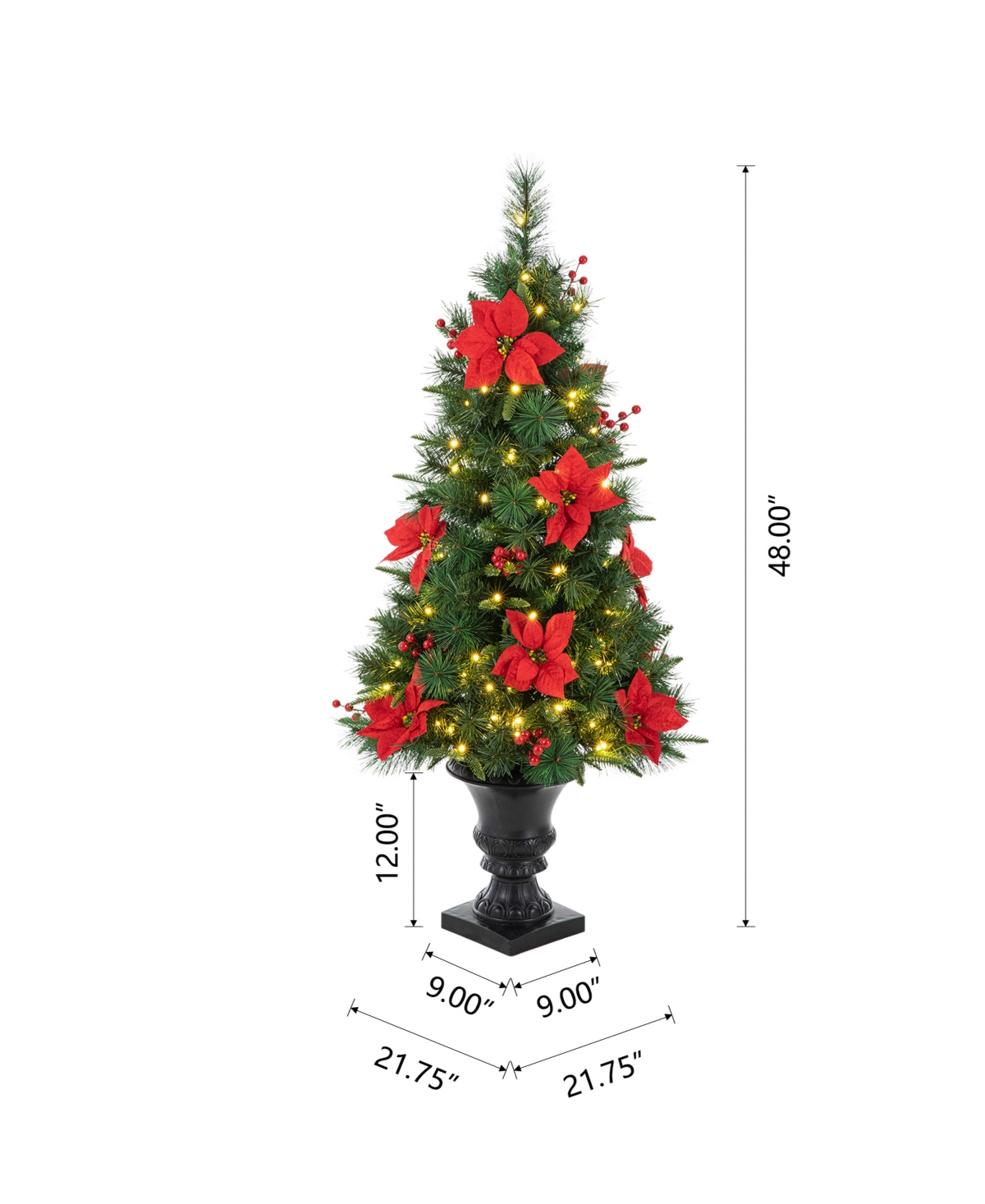 Glitzhome Pre-Lit Pine Artificial Christmas Porch Tree with 100 Warm White Lights Set, 2 Piece