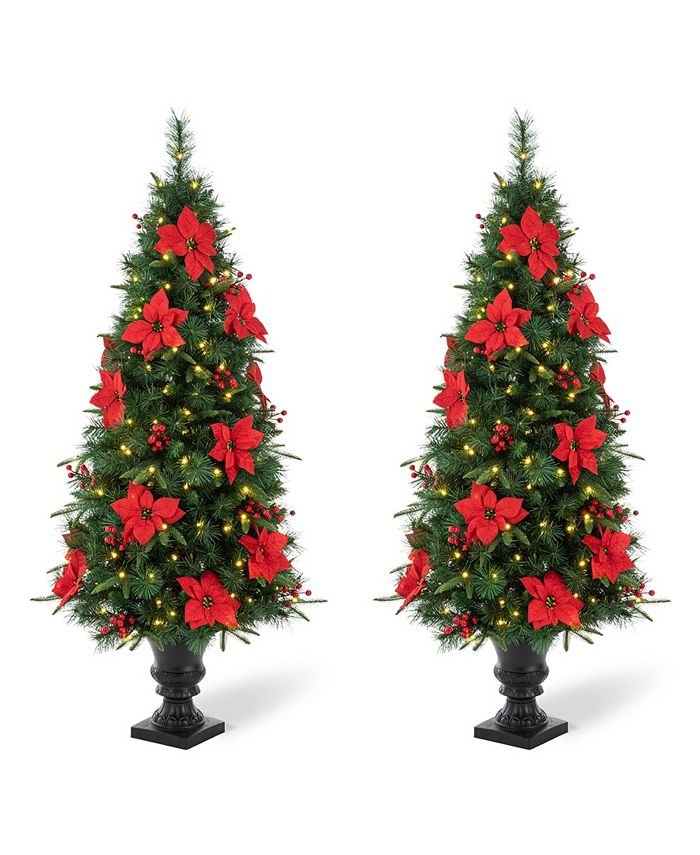 Glitzhome 5' Pre-Lit Pine Artificial Christmas Porch Tree with 150 Warm ...