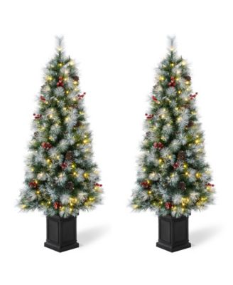 5' Pre-Lit Pine Artificial Christmas Porch Tree with 150 Warm White Lights Set, 2 Piece