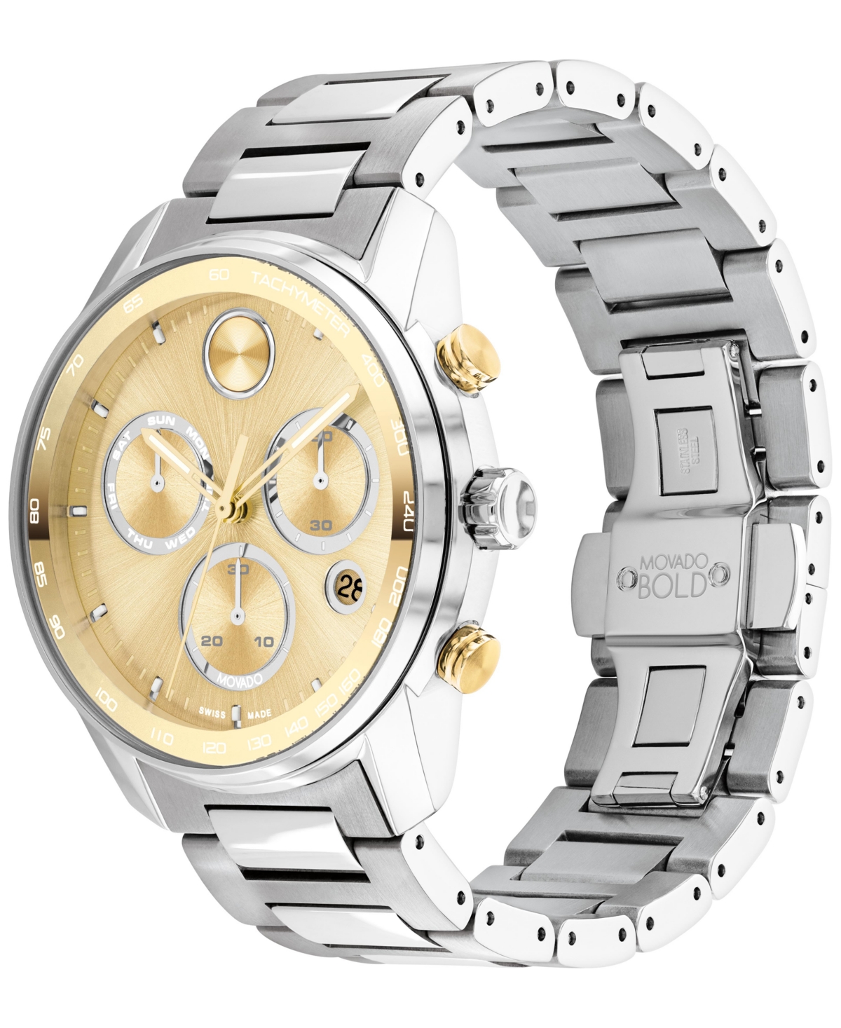 Shop Movado Men's Swiss Chronograph Bold Verso Stainless Steel Bracelet Watch 44mm In Two Tone