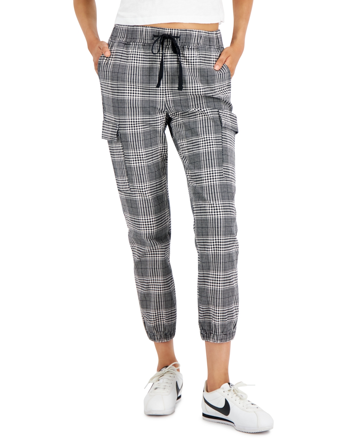 Juniors' Plaid Cargo Pull-On Jogger Pants - Brown Blk