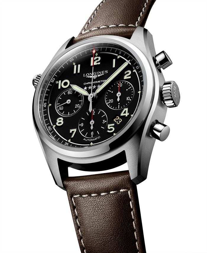 Longines Men's Swiss Automatic Chronograph Brown Leather Strap Watch ...