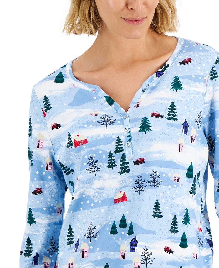 Karen Scott Women's 3/4-Sleeve Holiday Henley Top, Created for Macy's ...