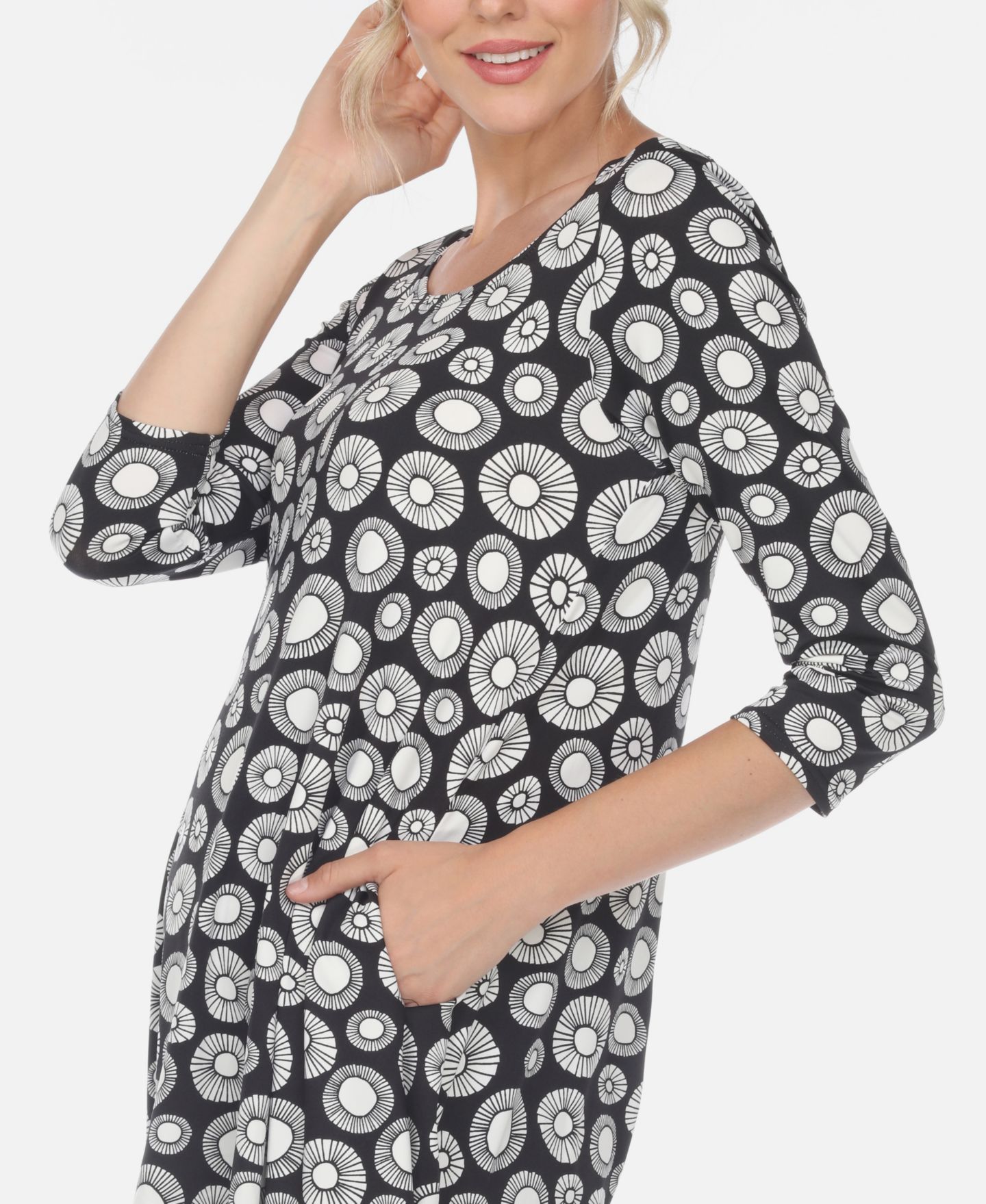 Женский топ White Mark Printed Geometric Circle Tunic Top, цвет: Чёрный — фото 5