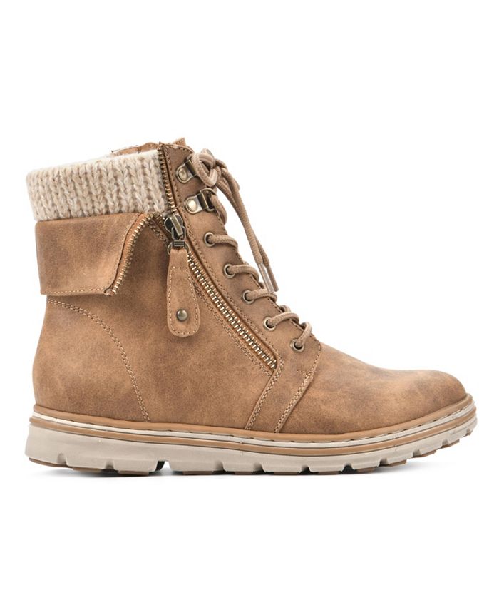 Cliffs By White Mountain Women's Kaylee Ankle Boot - Knit Collar, Zipper Detail, Treaded Sole