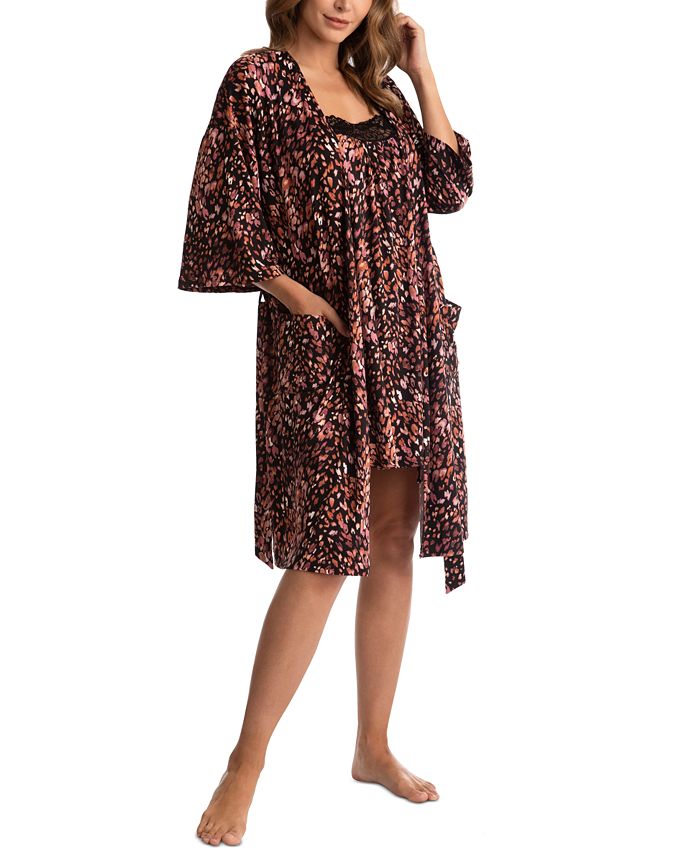 Linea Donatella Women's Cheetah-Print Knit Wrapper Robe - Macy's