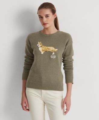 Lauren Ralph Lauren intarsia-knit Cotton Sweater - Muted Moss Heather Multi - Size M
