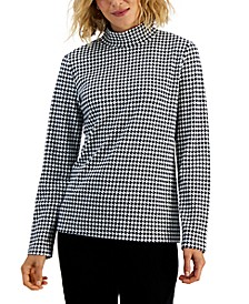 Women's Houndstooth-Print Mock-Neck Top, Created for Macy's