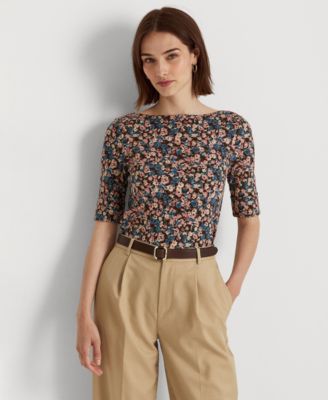 Lauren Ralph Lauren Floral Stretch Cotton Boatneck T-Shirt