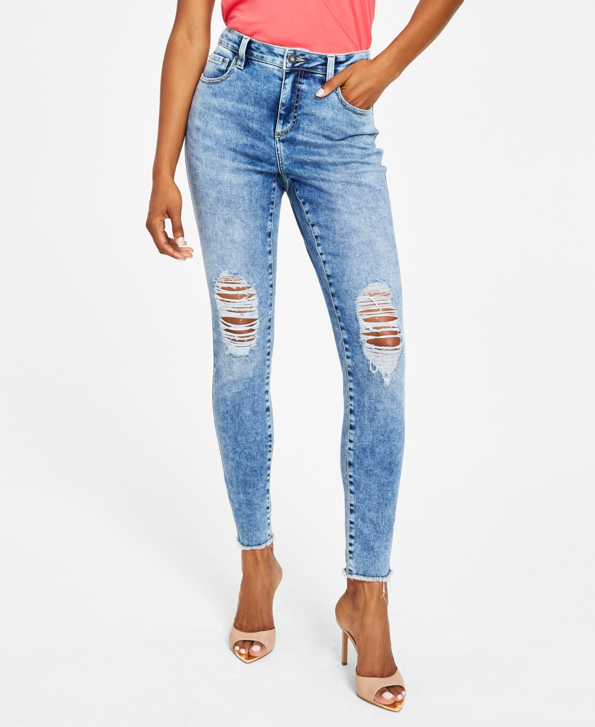  Inc International Concepts Women's Mid-Rise Destructed Skinny Jeans, Created for Macy's